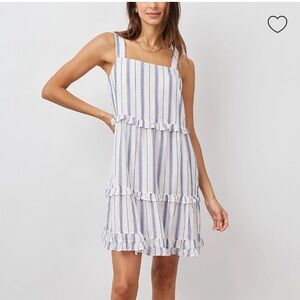 Rails Sandy Dress Tahiti Stripe Small Linen Blend Tiered Ruffle Coastal Travel